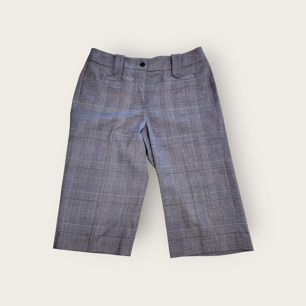 Vintage Y2k early 2000s Larry Levine grey plaid wide leg capri length pants